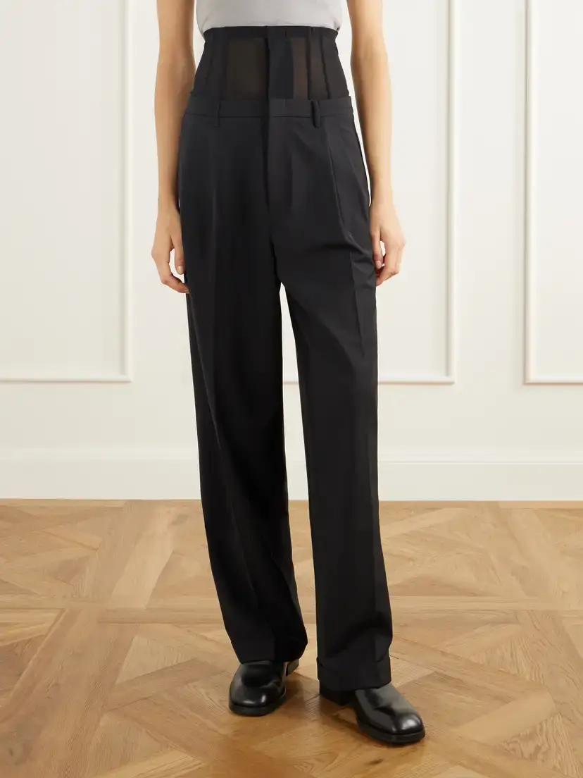 Tibi Mesh-trimmed Pleated Fresco Straight-leg Pants | Thumbnail 3