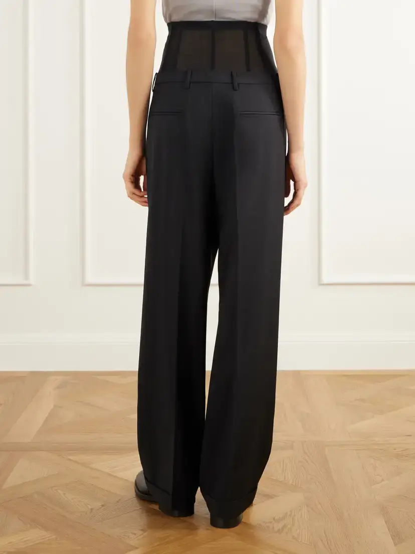 Tibi Mesh-trimmed Pleated Fresco Straight-leg Pants | Thumbnail 4