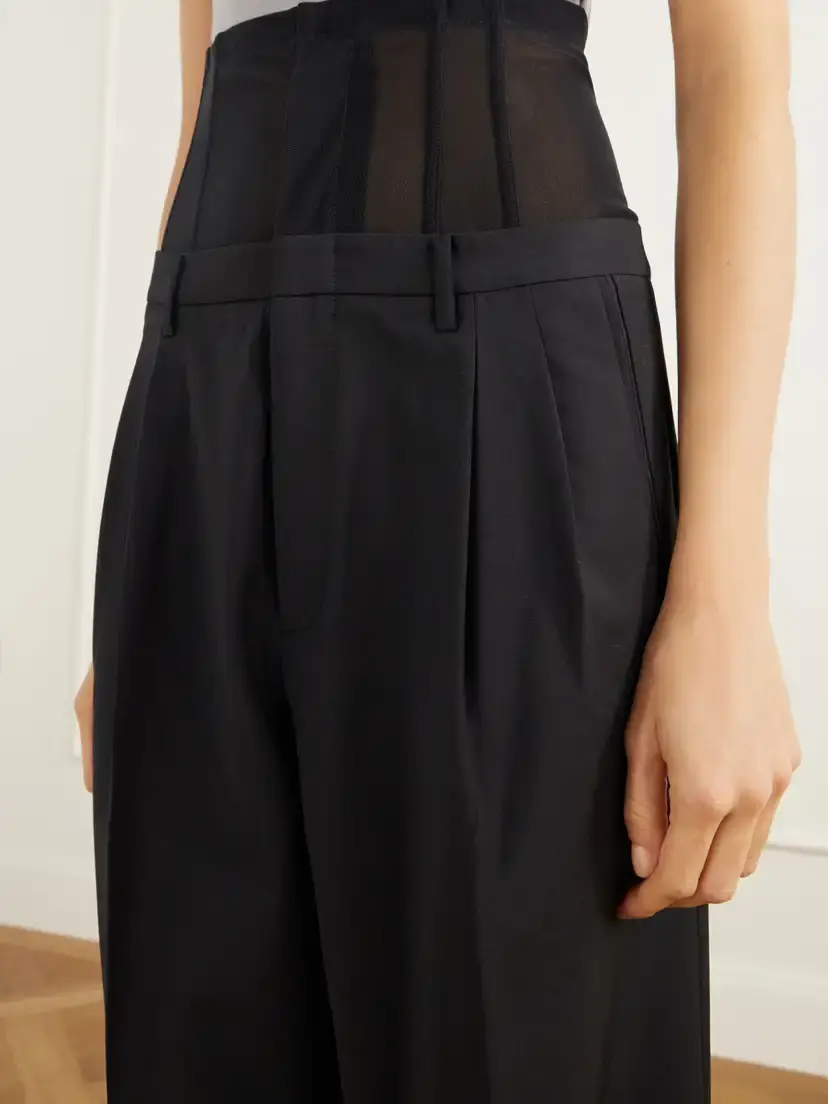 Tibi Mesh-trimmed Pleated Fresco Straight-leg Pants | Thumbnail 5