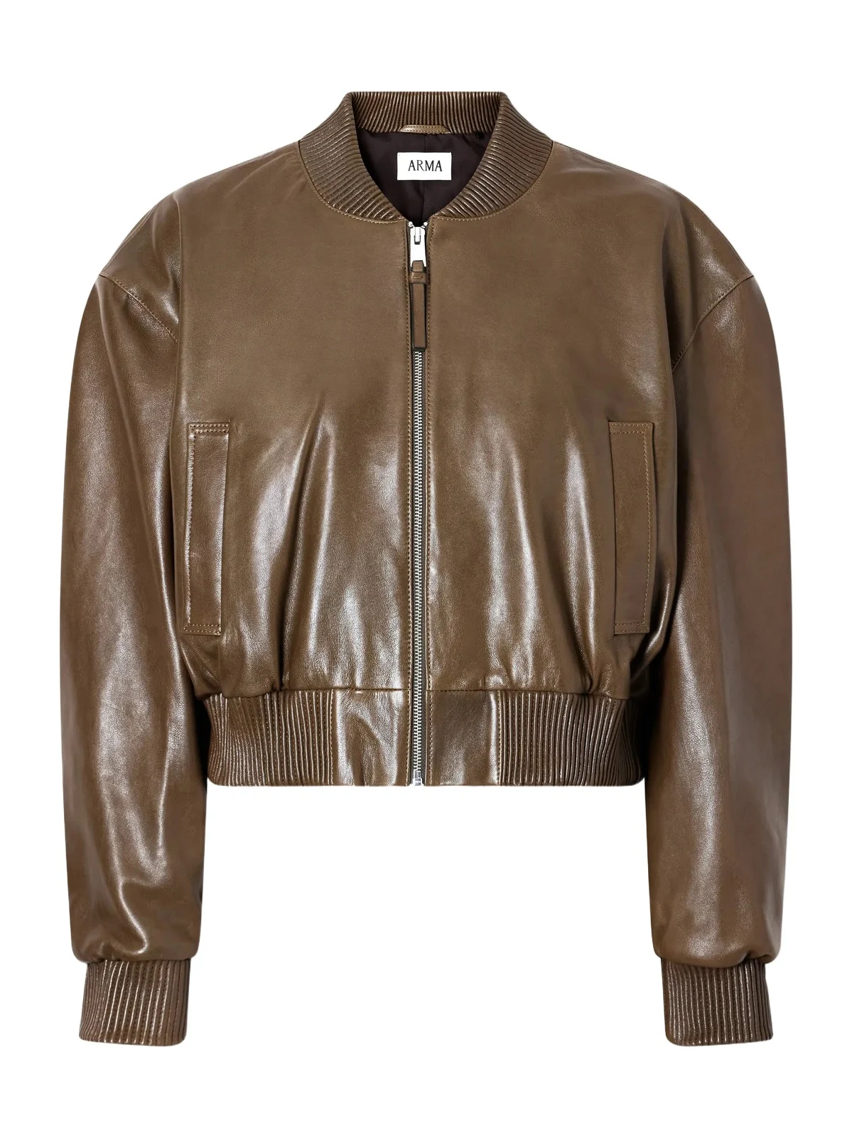 ARMA Hannan Cropped Leather Bomber Jacket