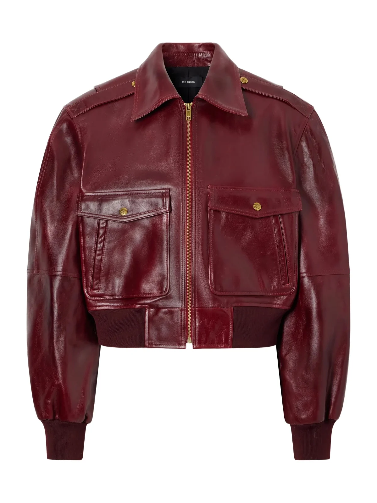 Cropped Leather Bomber Jacket Cropped Leather Bomber Jacket