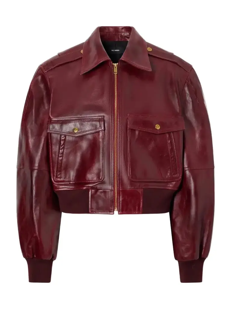 Willy Chavarria Cropped Leather Bomber Jacket