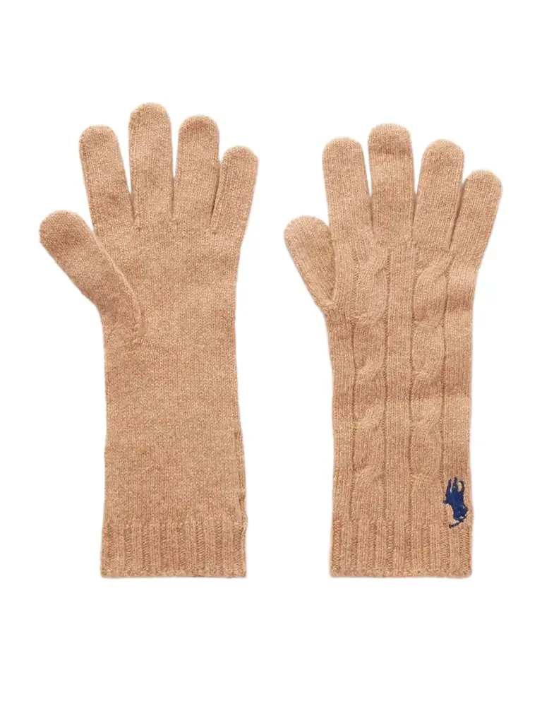 Logo-embroidered Cable-knit Wool-blend Gloves