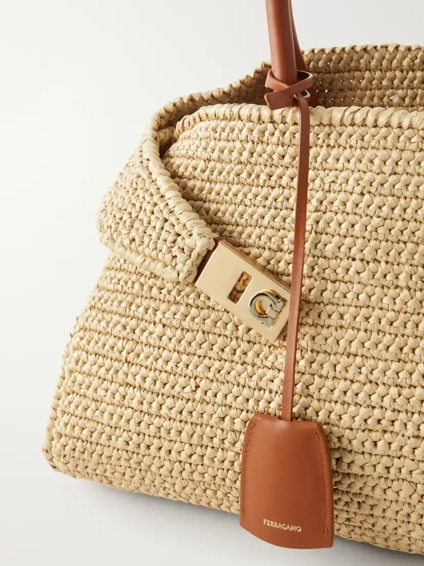 Ferragamo Hug Leather-trimmed Raffia Top-handle Bag | Thumbnail 5