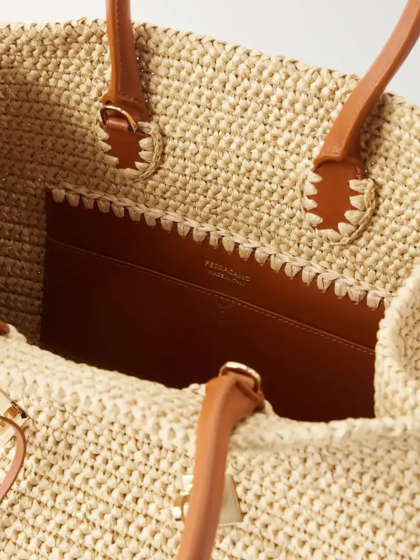 Ferragamo Hug Leather-trimmed Raffia Top-handle Bag | Thumbnail 6