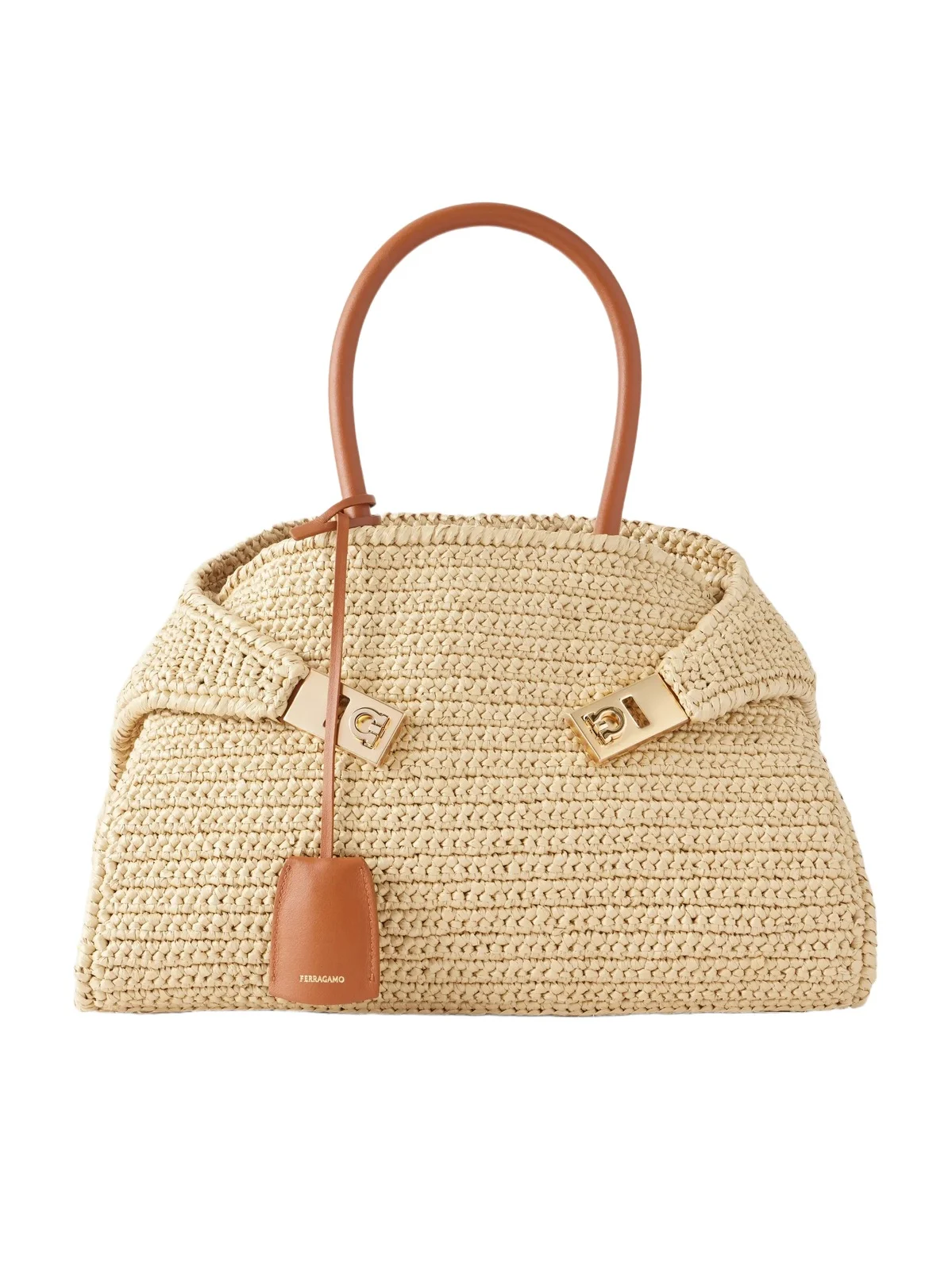 Hug Leather-trimmed Raffia Top-handle Bag
