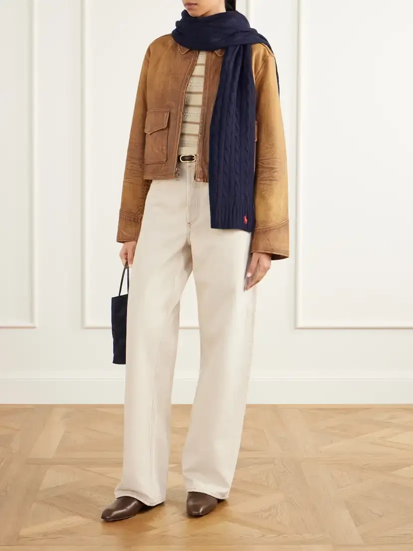 Polo Ralph Lauren Logo-embroidered Cable-knit Wool And Cashmere-blend Scarf - Blue | Thumbnail 3 Polo Ralph Lauren Logo-embroidered Cable-knit Wool And Cashmere-blend Scarf - Blue | Thumbnail 3