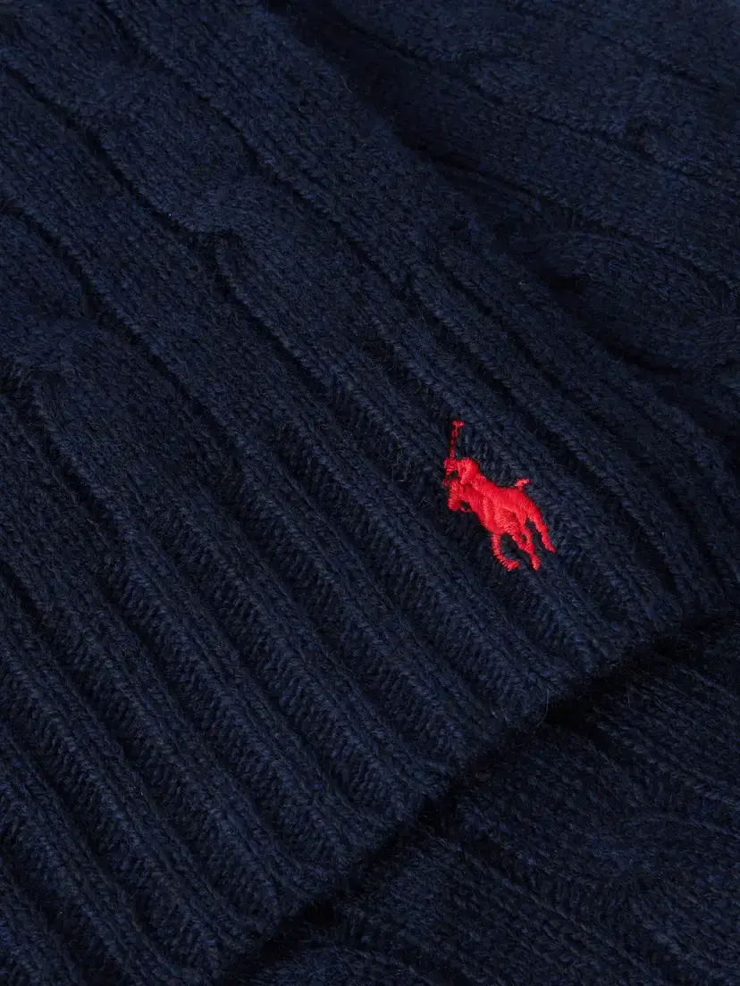 Polo Ralph Lauren Logo-embroidered Cable-knit Wool And Cashmere-blend Scarf - Blue | Thumbnail 4 Polo Ralph Lauren Logo-embroidered Cable-knit Wool And Cashmere-blend Scarf - Blue | Thumbnail 4