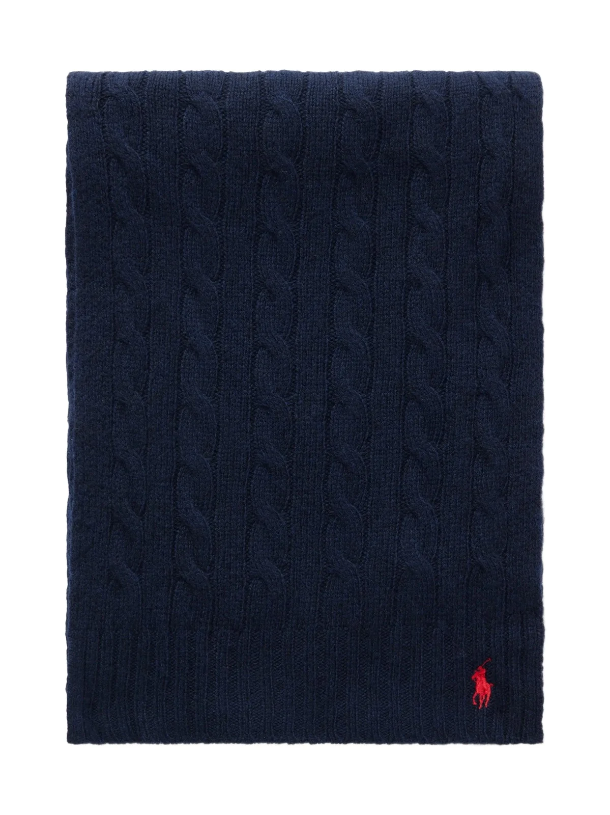 Logo-embroidered Cable-knit Wool And Cashmere-blend Scarf - Blue Logo-embroidered Cable-knit Wool And Cashmere-blend Scarf - Blue