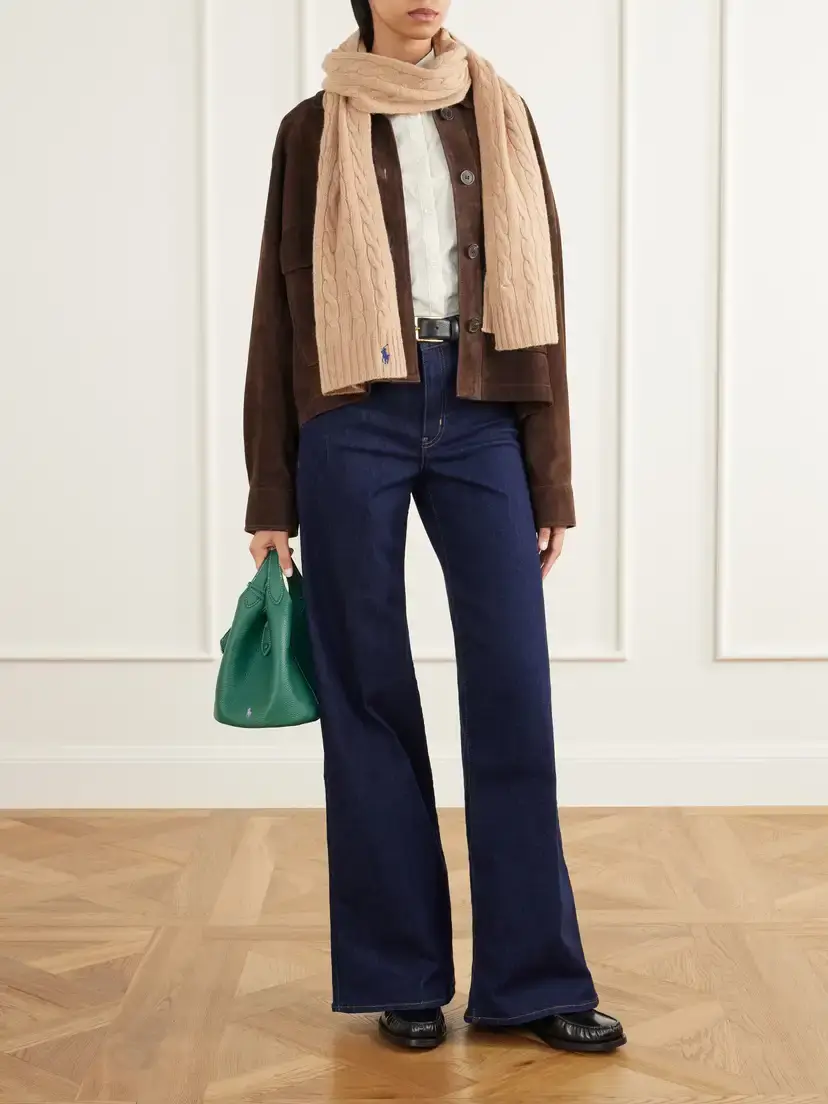 Polo Ralph Lauren Logo-embroidered Cable-knit Wool And Cashmere-blend Scarf - Neutrals | Thumbnail 3