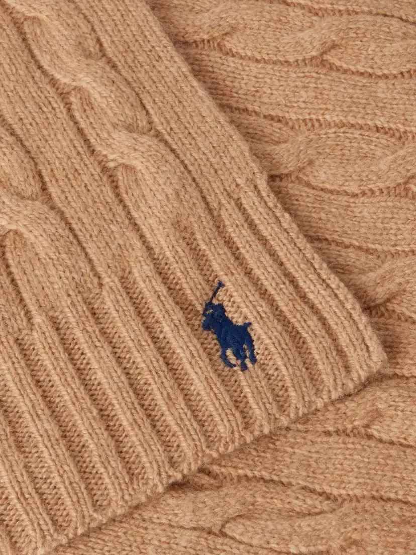 Polo Ralph Lauren Logo-embroidered Cable-knit Wool And Cashmere-blend Scarf - Neutrals | Thumbnail 4