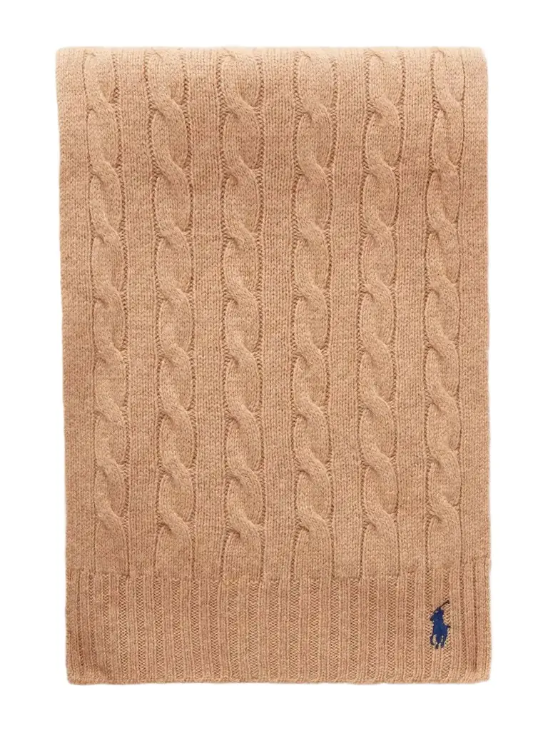 Polo Ralph Lauren Logo-embroidered Cable-knit Wool And Cashmere-blend Scarf - Neutrals