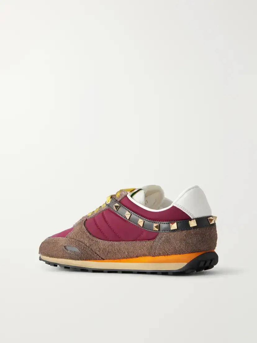 Valentino Garavani Stud Up Studded Embroidered Leather-trimmed Shell And Suede Sneakers - Multi | Thumbnail 3 Valentino Garavani Stud Up Studded Embroidered Leather-trimmed Shell And Suede Sneakers - Multi | Thumbnail 3