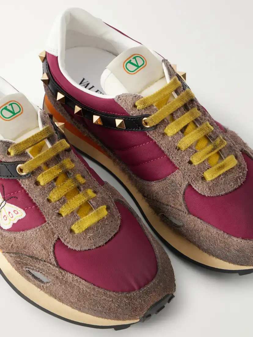 Valentino Garavani Stud Up Studded Embroidered Leather-trimmed Shell And Suede Sneakers - Multi | Thumbnail 5 Valentino Garavani Stud Up Studded Embroidered Leather-trimmed Shell And Suede Sneakers - Multi | Thumbnail 5