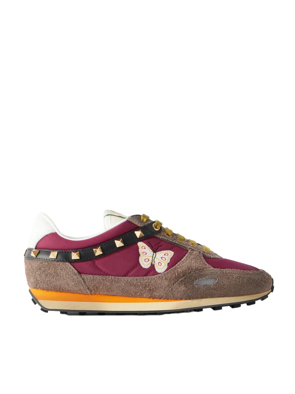 Valentino Garavani Stud Up Studded Embroidered Leather-trimmed Shell And Suede Sneakers - Multi