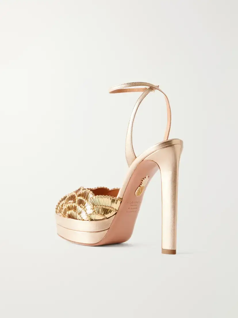 Aquazzura Ce Soir 130 Sequin-embellished Metallic Leather Platform Sandals | Thumbnail 3 Aquazzura Ce Soir 130 Sequin-embellished Metallic Leather Platform Sandals | Thumbnail 3