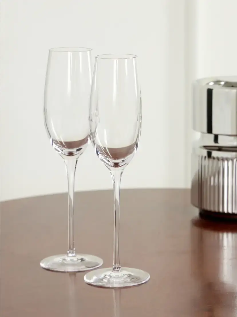 Christofle Perles Set Of Two Crystal Champagne Flutes | Thumbnail 2 Christofle Perles Set Of Two Crystal Champagne Flutes | Thumbnail 2