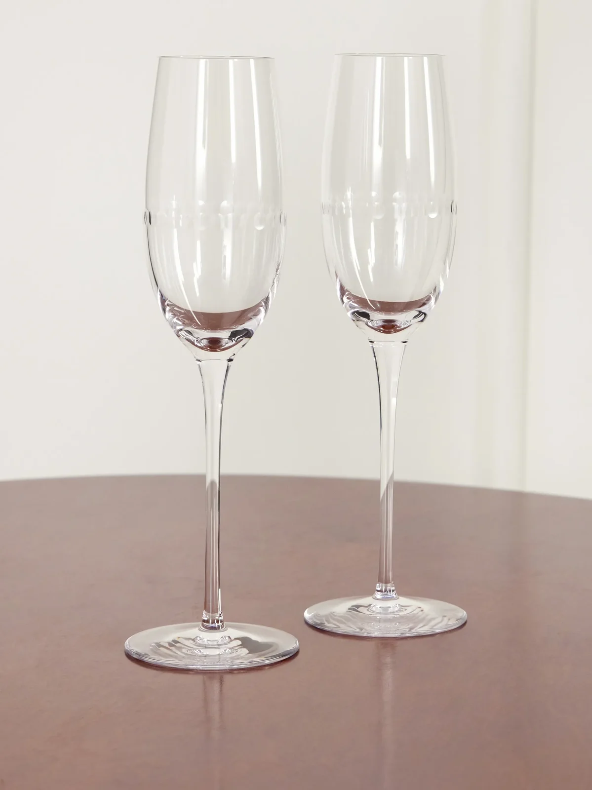 Christofle Perles Set Of Two Crystal Champagne Flutes