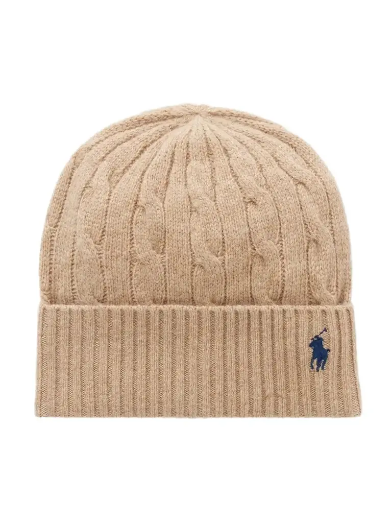 Polo Ralph Lauren Logo-embroidered Cable-knit Wool And Cashmere-blend Beanie - Neutrals