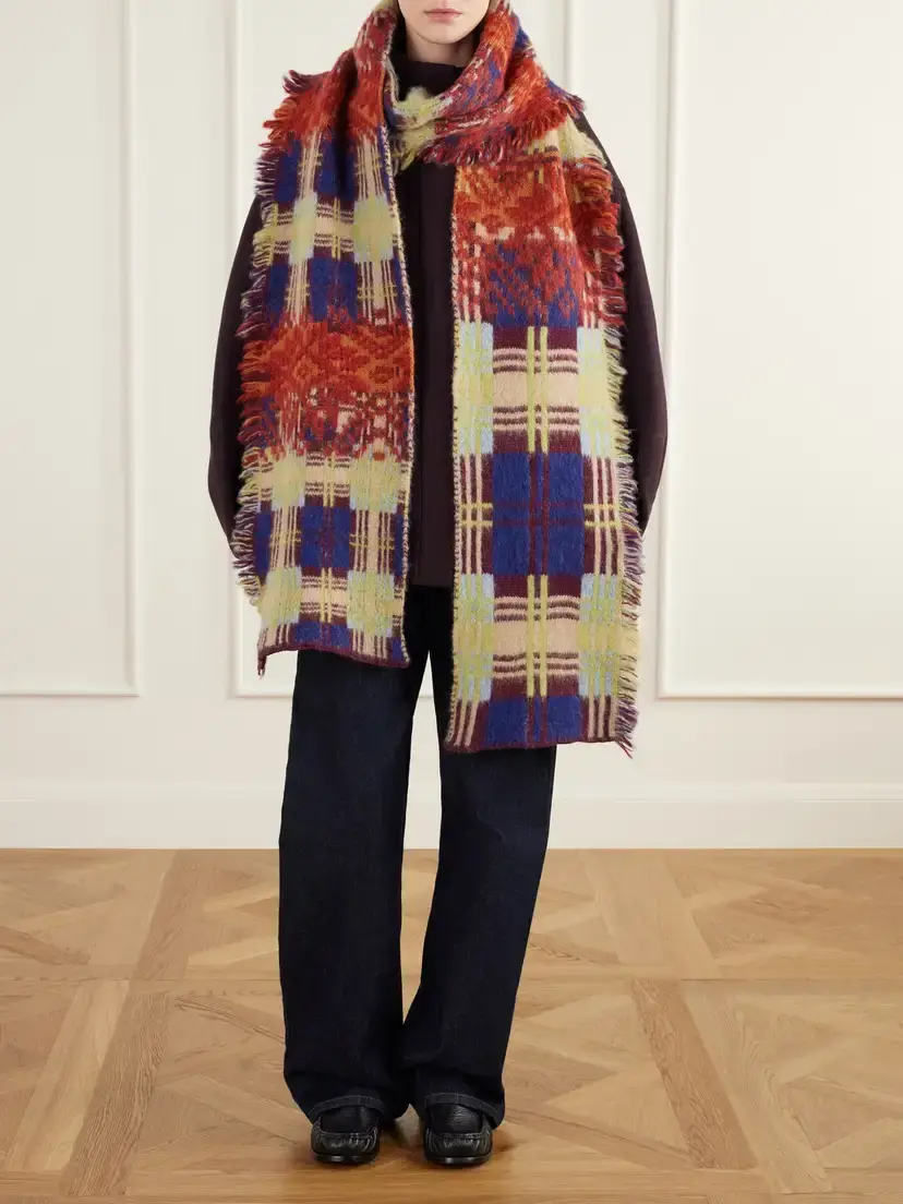 Dries Van Noten Fringe-trimmed Checked Brushed Wool-blend Scarf | Thumbnail 2