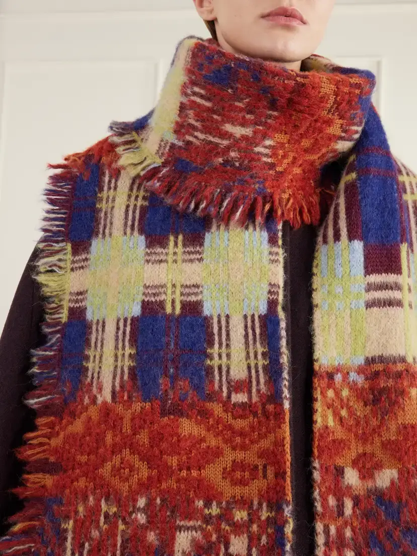 Dries Van Noten Fringe-trimmed Checked Brushed Wool-blend Scarf | Thumbnail 3