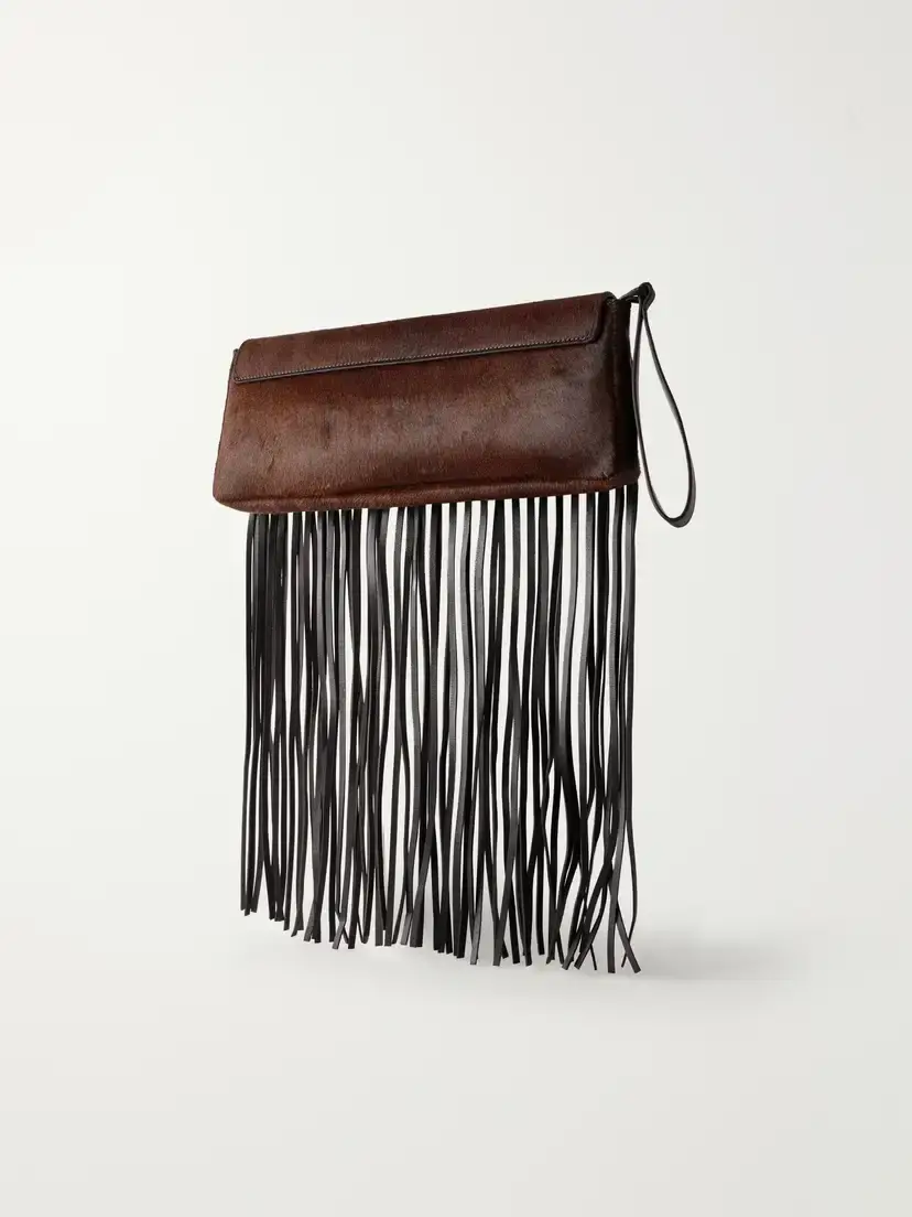 TWP Fringed Leather-trimmed Calf Hair Clutch | Thumbnail 4