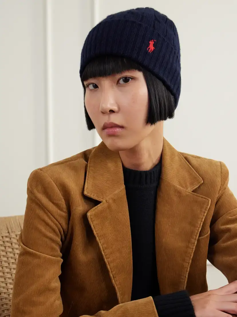 Polo Ralph Lauren Logo-embroidered Cable-knit Wool And Cashmere-blend Beanie - Blue | Thumbnail 2 Polo Ralph Lauren Logo-embroidered Cable-knit Wool And Cashmere-blend Beanie - Blue | Thumbnail 2