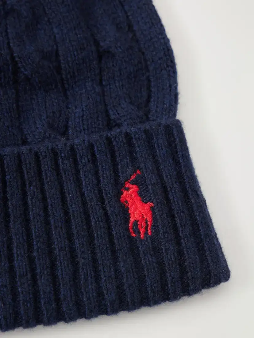 Polo Ralph Lauren Logo-embroidered Cable-knit Wool And Cashmere-blend Beanie - Blue | Thumbnail 3 Polo Ralph Lauren Logo-embroidered Cable-knit Wool And Cashmere-blend Beanie - Blue | Thumbnail 3