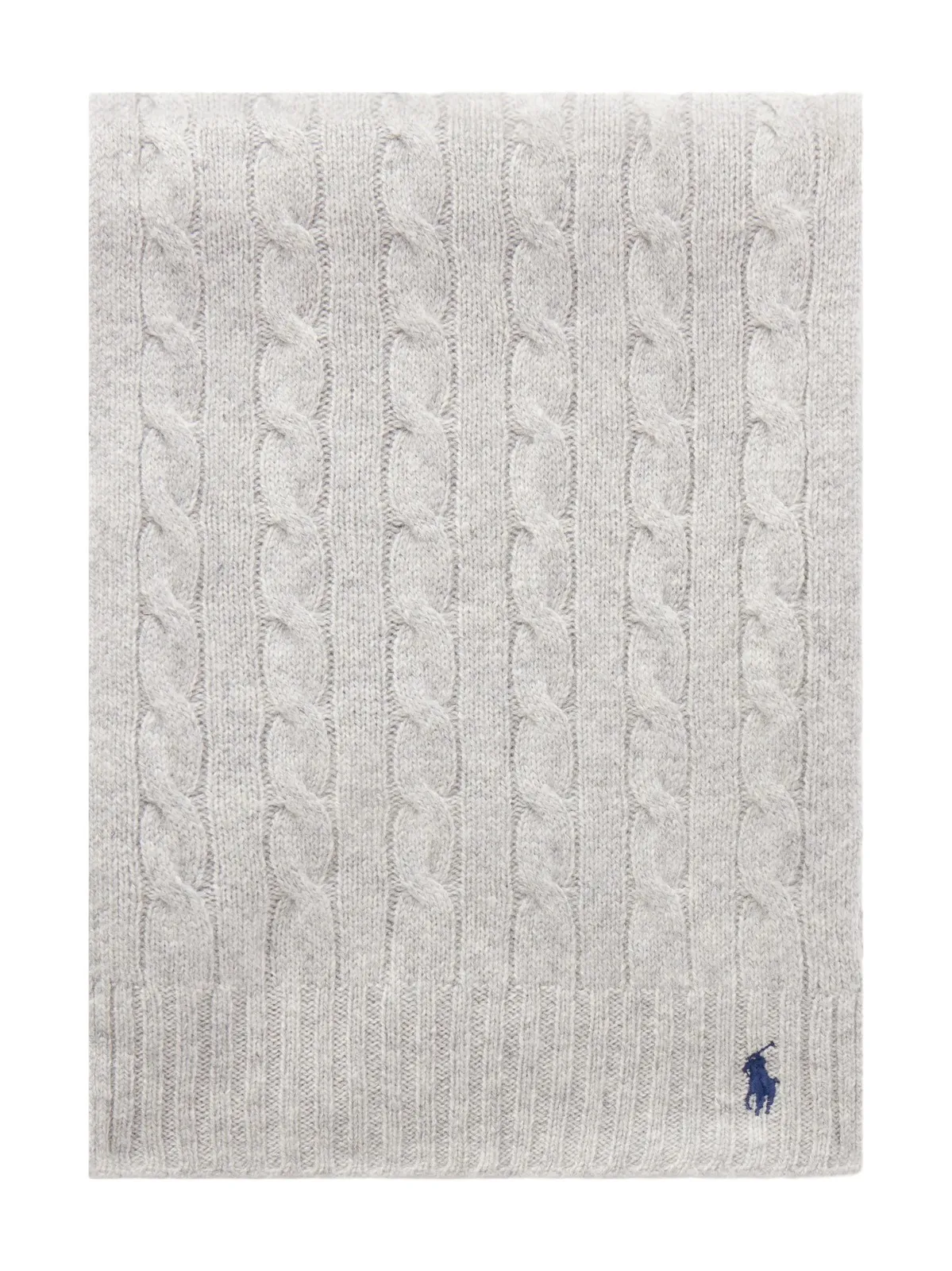 Logo-embroidered Cable-knit Wool And Cashmere-blend Scarf - Gray Logo-embroidered Cable-knit Wool And Cashmere-blend Scarf - Gray