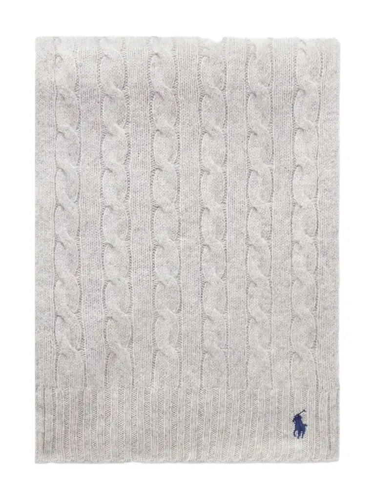 Logo-embroidered Cable-knit Wool And Cashmere-blend Scarf - Gray