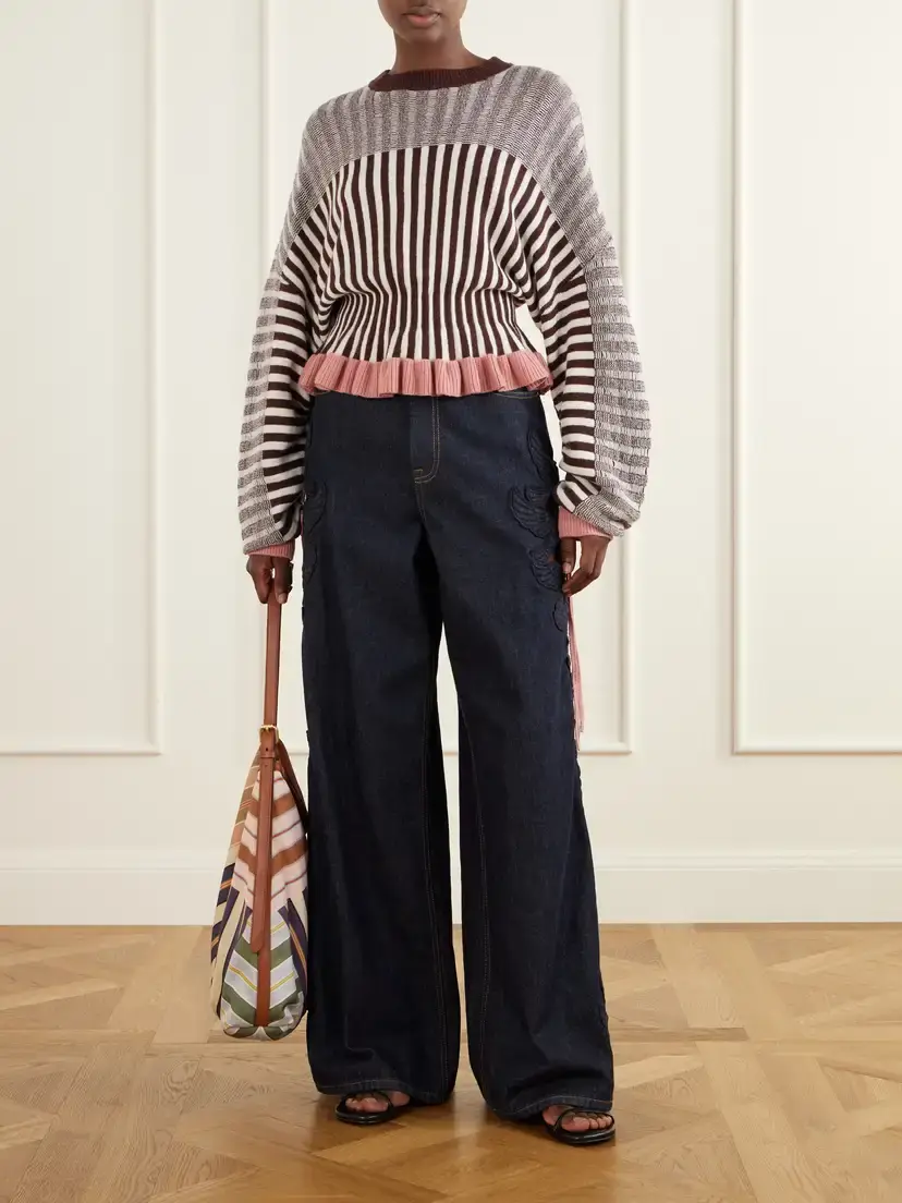 Zimmermann Clash Bow-detailed Ruffled Striped Merino Wool And Cotton-blend Sweater - Multi | Thumbnail 2