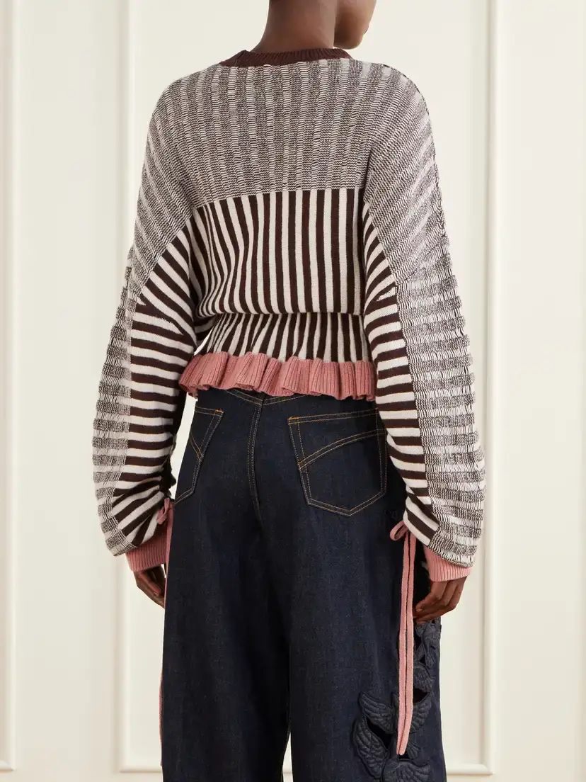 Zimmermann Clash Bow-detailed Ruffled Striped Merino Wool And Cotton-blend Sweater - Multi | Thumbnail 4