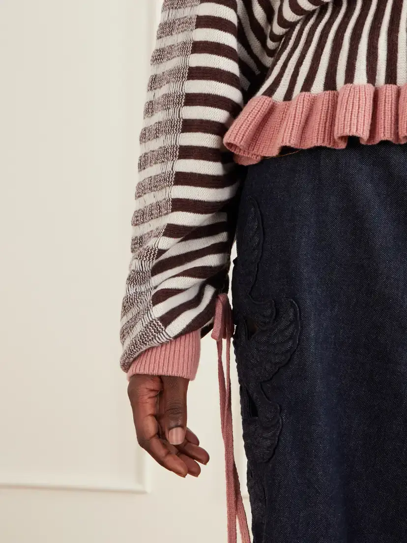 Zimmermann Clash Bow-detailed Ruffled Striped Merino Wool And Cotton-blend Sweater - Multi | Thumbnail 5