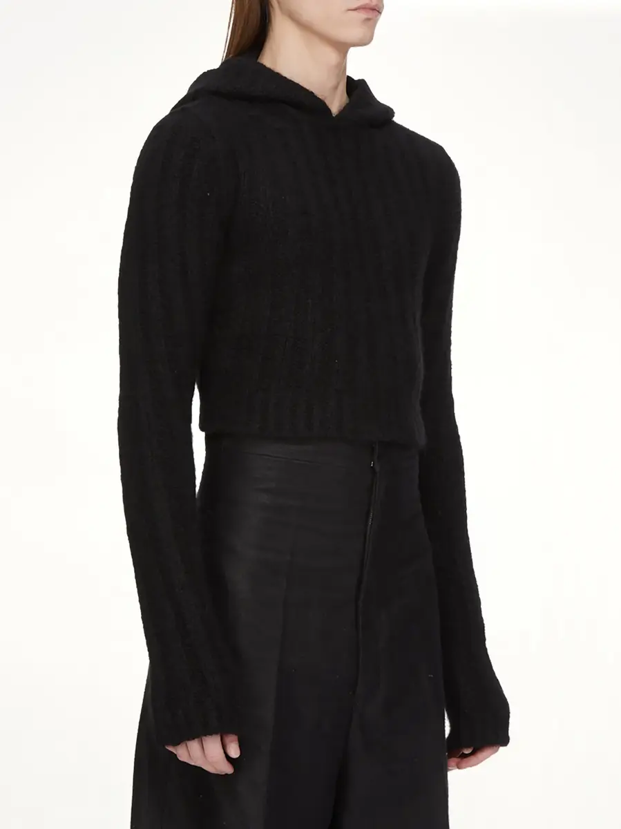 Rick Owens Tower Cropped Hooded Pull | Thumbnail 3 Rick Owens Tower Cropped Hooded Pull | Thumbnail 3