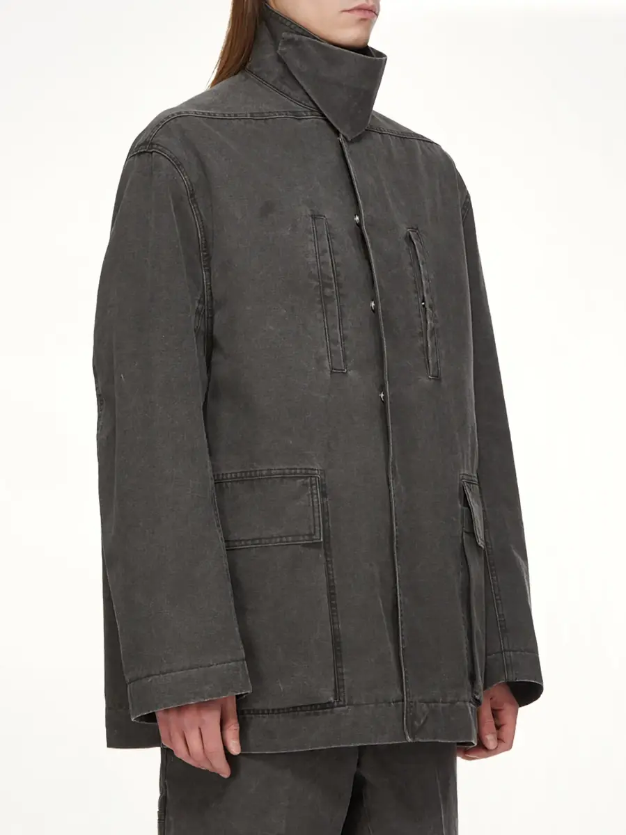 Rick Owens Collared Mac in Gravel | Thumbnail 3 Rick Owens Collared Mac in Gravel | Thumbnail 3