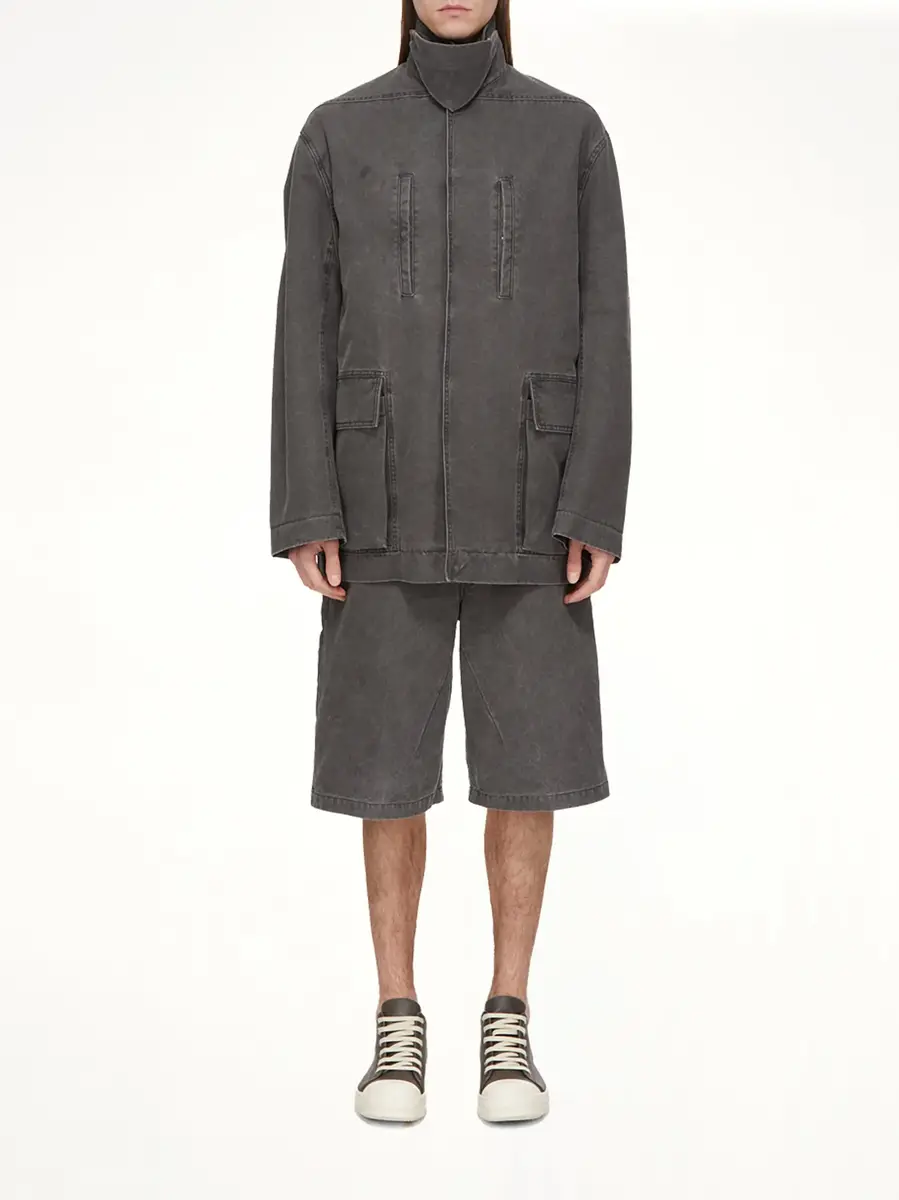 Rick Owens Collared Mac in Gravel | Thumbnail 4 Rick Owens Collared Mac in Gravel | Thumbnail 4
