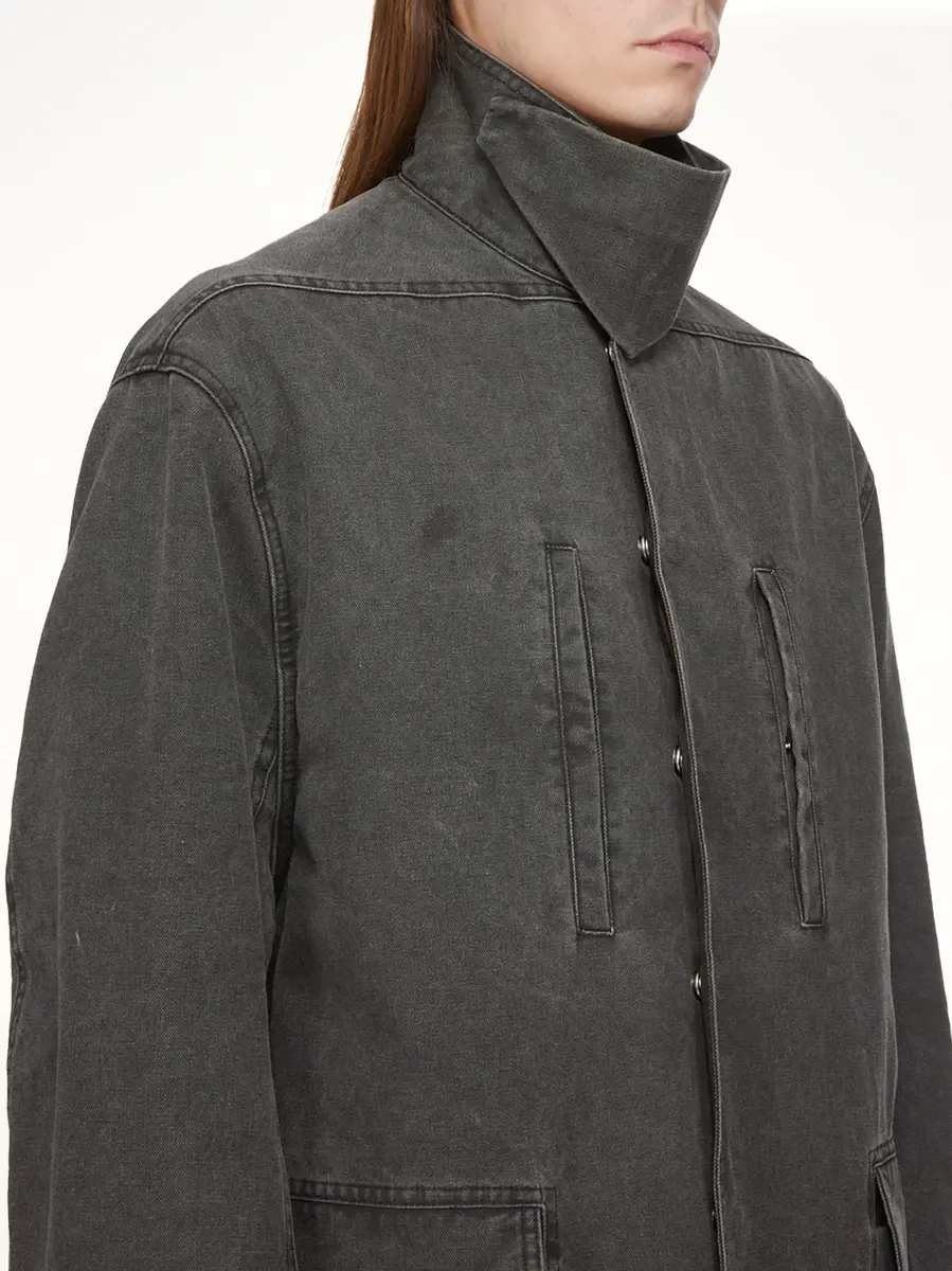 Rick Owens Collared Mac in Gravel | Thumbnail 6 Rick Owens Collared Mac in Gravel | Thumbnail 6