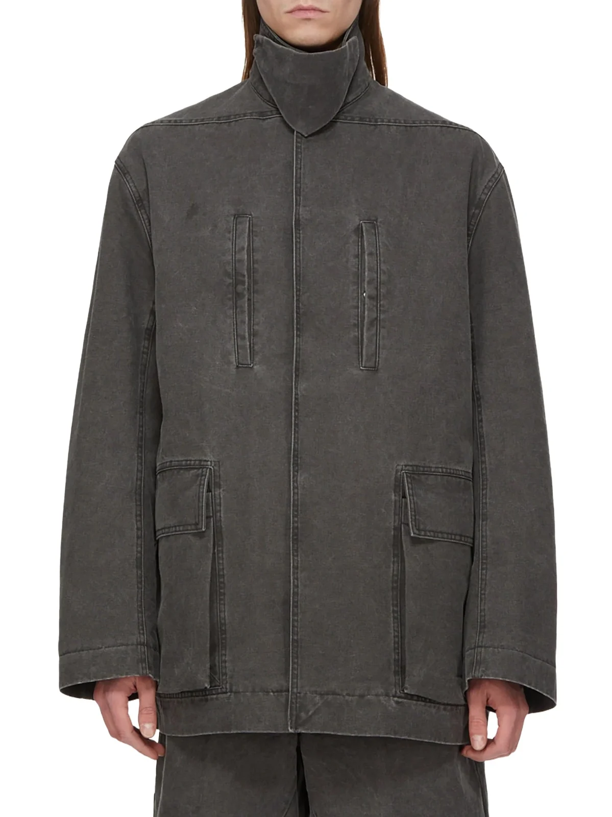 Rick Owens Collared Mac in Gravel