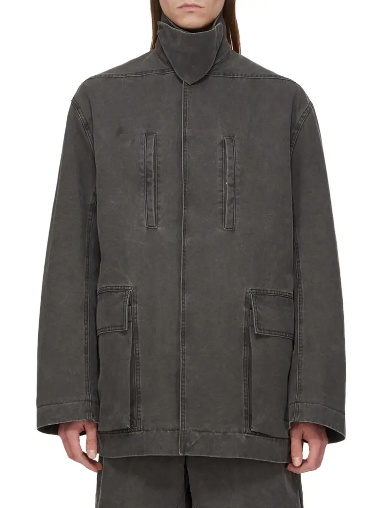 Rick Owens Collared Mac in Gravel