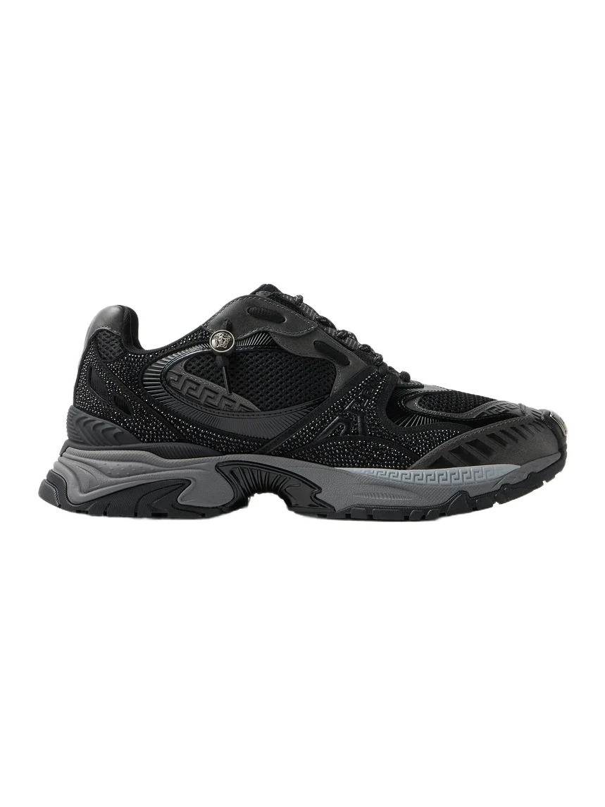Versace Icaro Embellished Mesh & Leather Sneakers