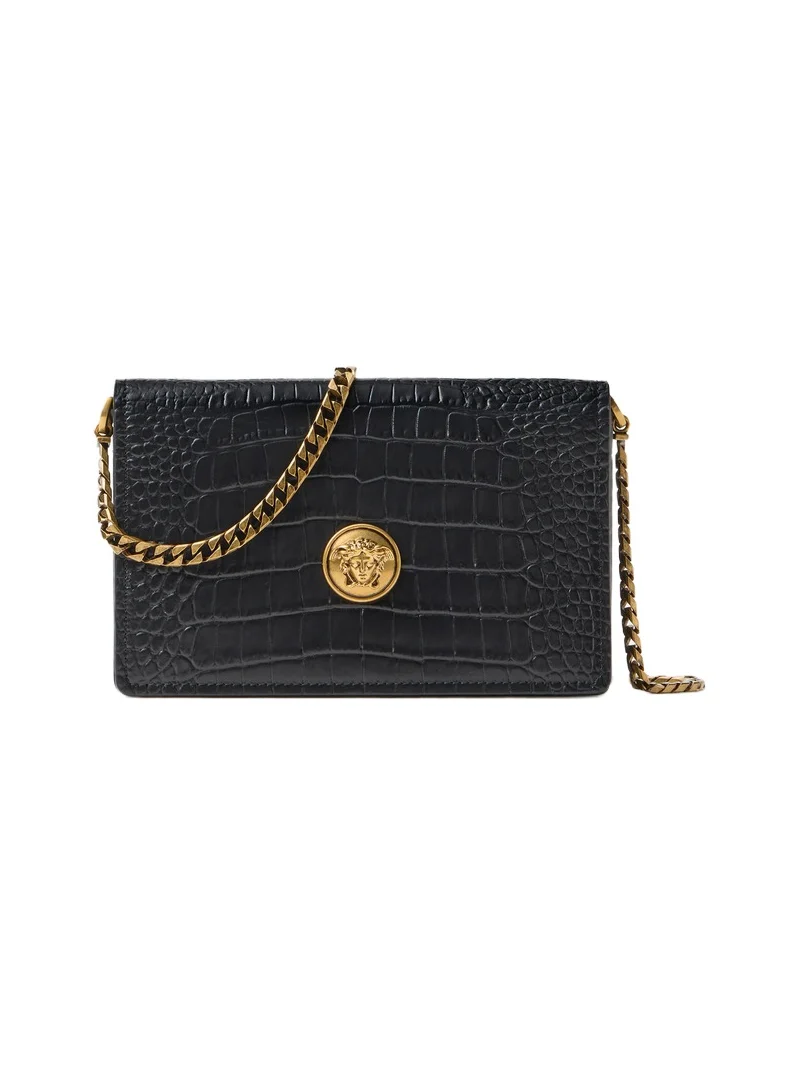 Versace Emblème Croc-Effect Leather Mini Bag