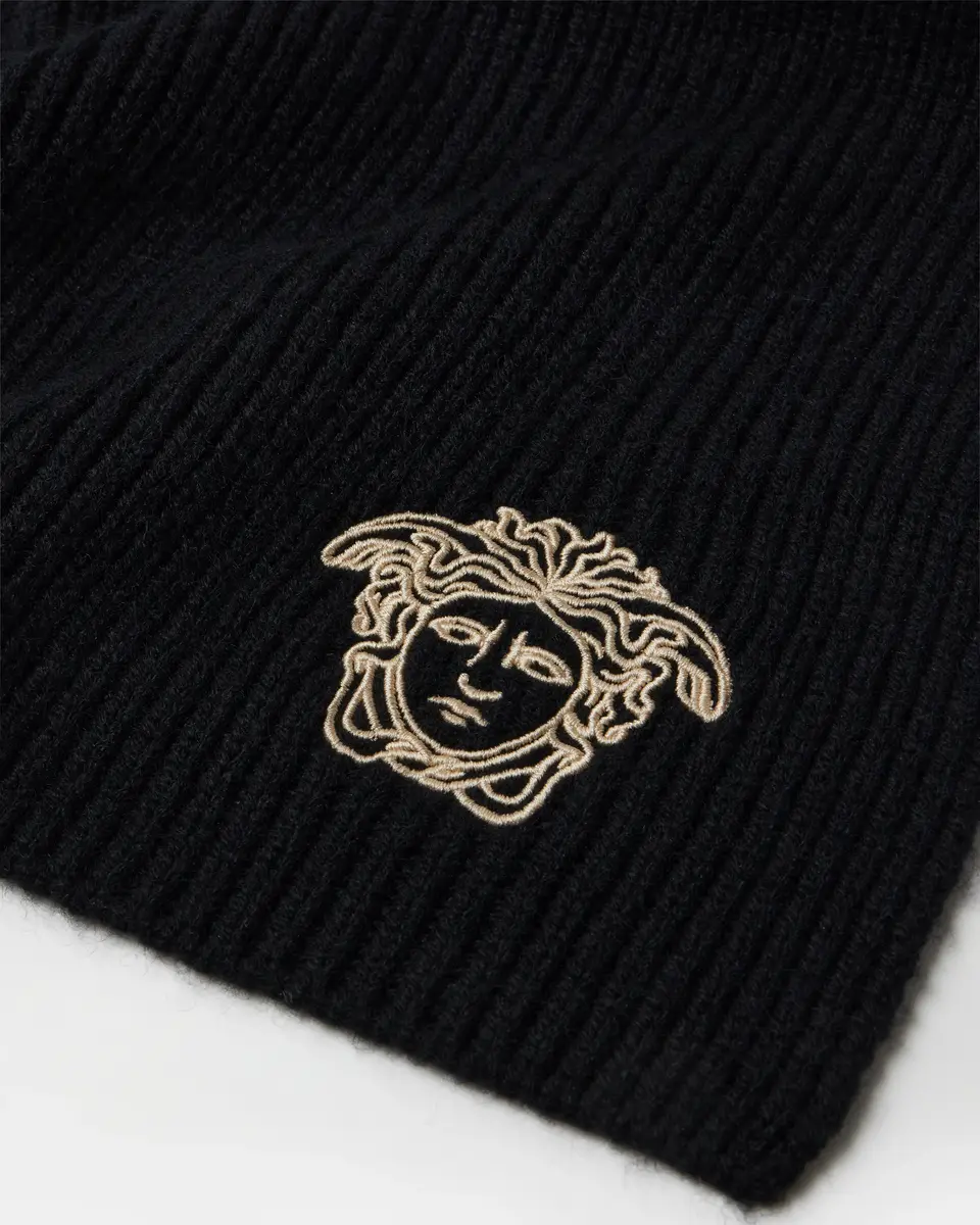 Versace Embroidered Cashmere Ribbed Knit Scarf | Thumbnail 2 Versace Embroidered Cashmere Ribbed Knit Scarf | Thumbnail 2