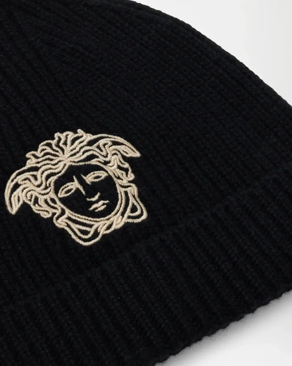 Versace Embroidered Cashmere Ribbed Knit Beanie | Thumbnail 2