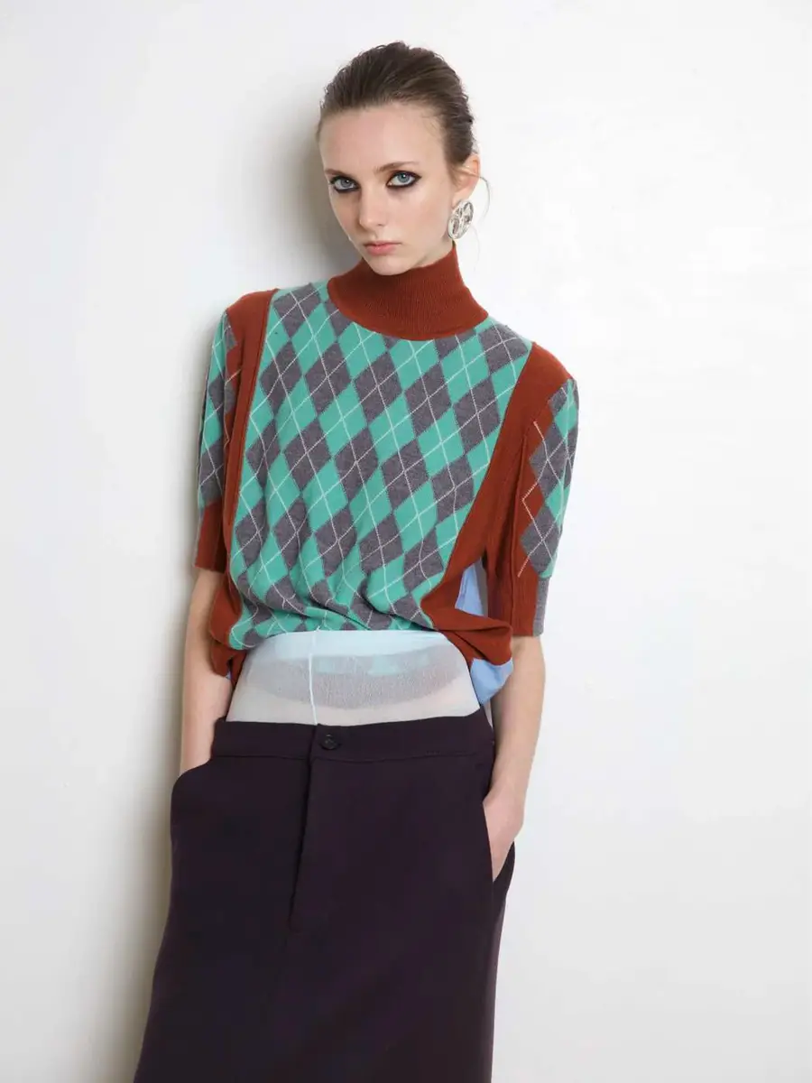Zankov Melani Argyle Merino Short-Sleeve Sweater | Thumbnail 3 Zankov Melani Argyle Merino Short-Sleeve Sweater | Thumbnail 3