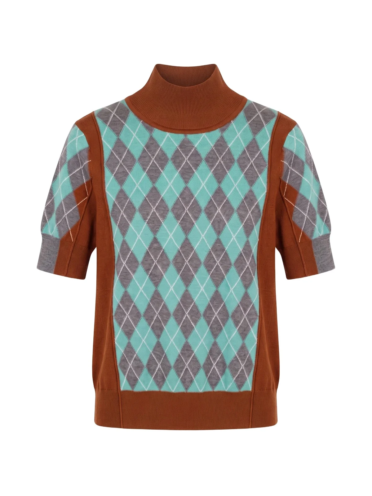Melani Argyle Merino Short-Sleeve Sweater Melani Argyle Merino Short-Sleeve Sweater