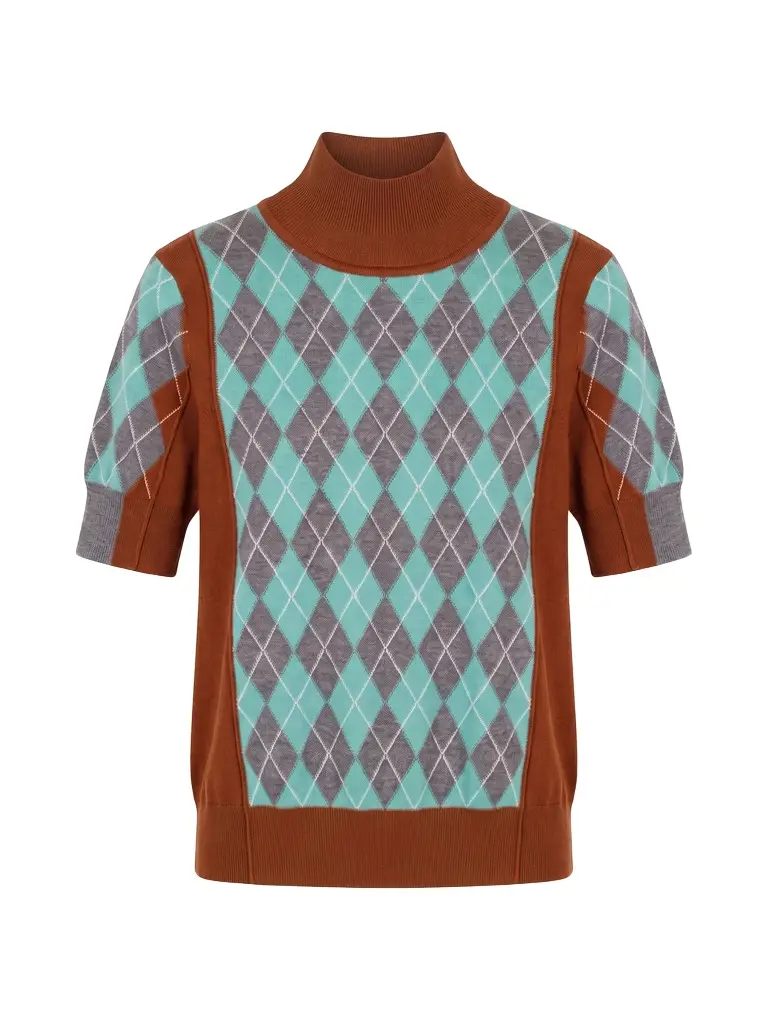 Zankov Melani Argyle Merino Short-Sleeve Sweater