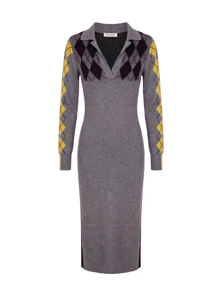 Zankov Raisa Argyle Merino Midi Dress