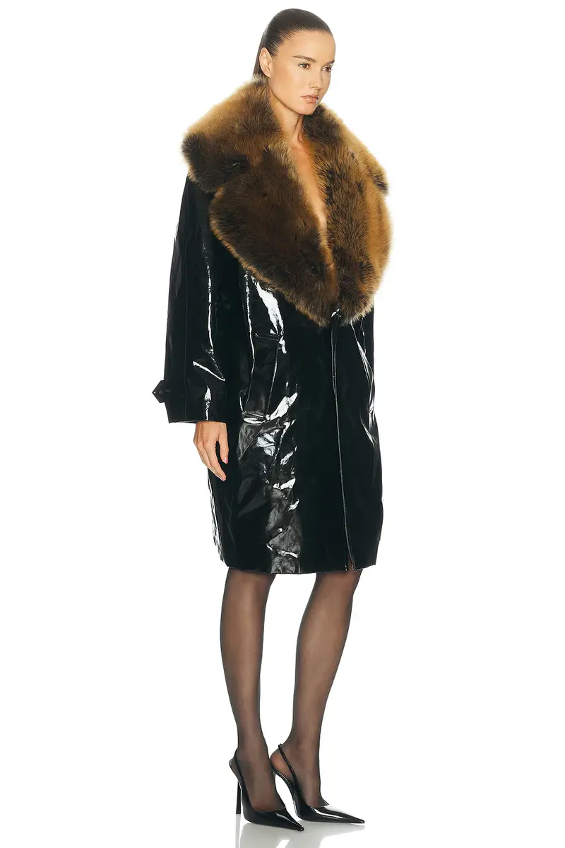 Saint Laurent Shearling & Faux Leather Coat | Thumbnail 2 Saint Laurent Shearling & Faux Leather Coat | Thumbnail 2