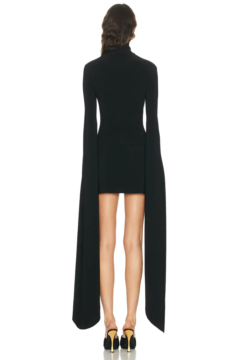 Norma Kamali Ribbon Sleeve Turtleneck Mini Dress | Thumbnail 3