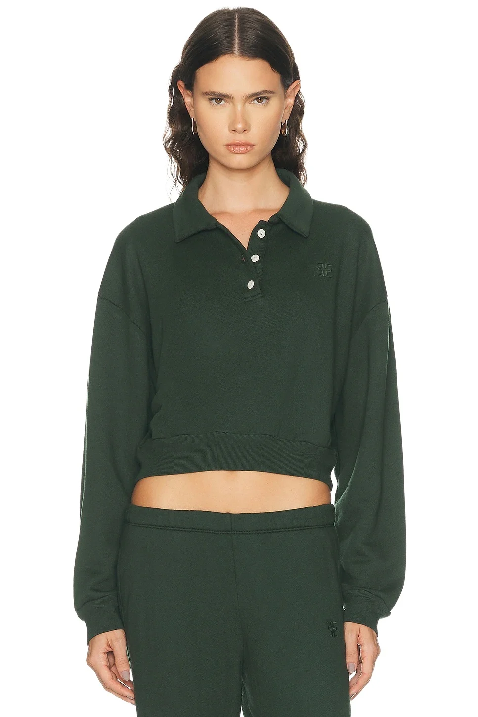 Cropped French Terry Polo Sweatshirt Cropped French Terry Polo Sweatshirt